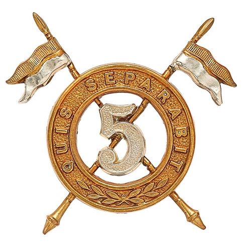 282 - 5th Royal Irish Lancers cap badge circa 1896-1922  Good brass QUIS SEPARABIT circlet superimposed on... 