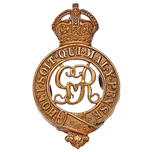 287 - Household Cavalry GvR cap badge circa 1919-36.  Good scarce die-stamped brass crowned Garter; GvR cy... 