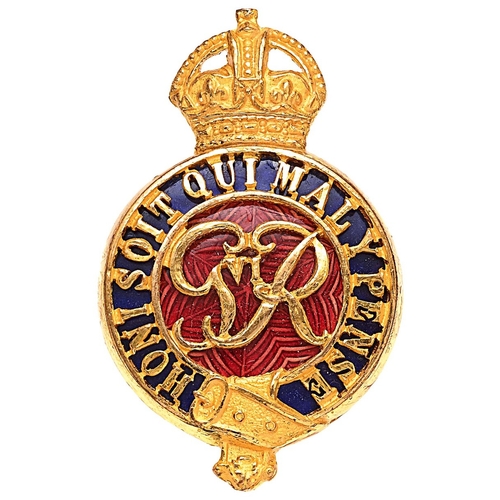 293 - Household Cavalry GVIR Officer cap badge circa 1937-52.  Fine scarce die-cast gilt crowned pierced G... 