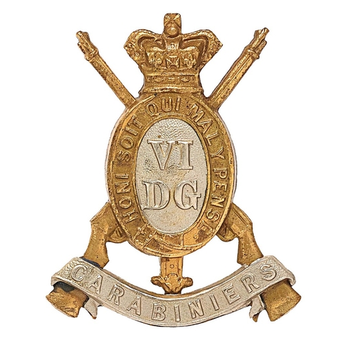 298 - 6th Dragoon Guards (Carabiniers) Victorian cap badge circa 1896-1901.  Good die-cast brass crowned G... 