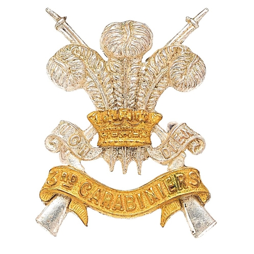 300 - 3rd Carabiniers (Prince of Wales's Dragoon Guards) post 1928 Officer cap badge.  Fine die-cast silve... 