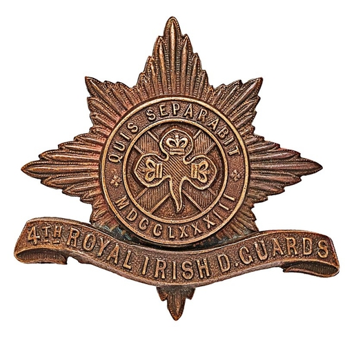 302 - 4th Royal Irish Dragoon Guards OSD bronze cap badge circa 1902-22.  Good scarce die-cast St. Patrick... 