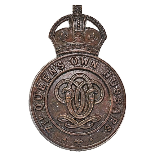 306 - 7th Queen's Own Hussars OSD cap badge circa 1902-52. Good die-cast bronze crowned title circlet; QO ... 