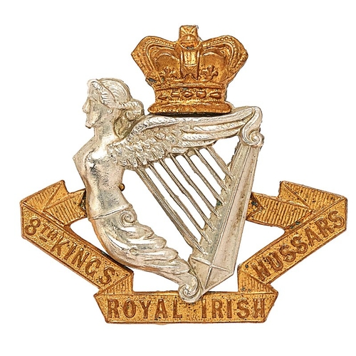 309 - 8th King's Royal Irish Hussars Victorian cap badge circa 1896-1901. Good die-stamped brass crowned w... 