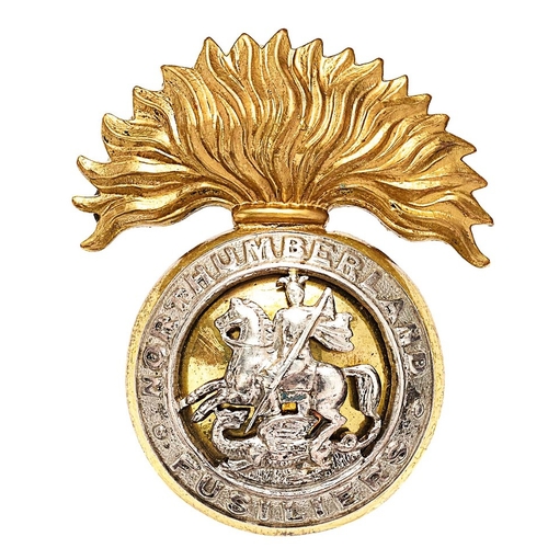 325 - Northumberland Fusiliers pre 1935 Officer cap badge  Good gilt flaming grenade, the ball mounted wit... 