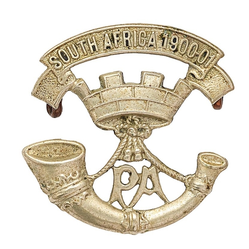 329 - 4th & 5th Bns. Somerset Light Infantry post 1908 cap badge.  Good scarce die-stamped white metal bug... 