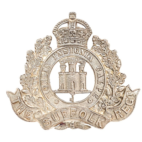 331 - Suffolk Regiment Officer 1918 Birmingham hallmarked silver cap badge.  Good die-cast crowned motto c... 