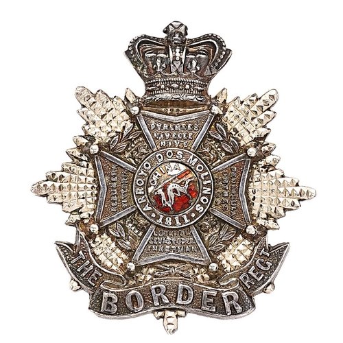 343 - Border Regiment Victorian Officer cap badge.  Good rare die-cast crowned star mounted with Maltese c... 