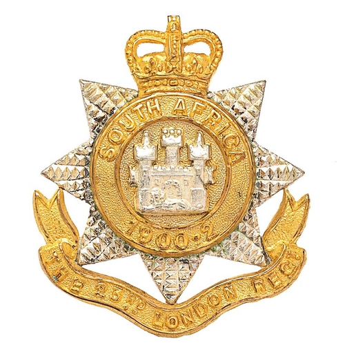 347 - 23rd London post 1953 Officer silvered and gilt cap badge.   Fine die-cast crowned star pattern on t... 