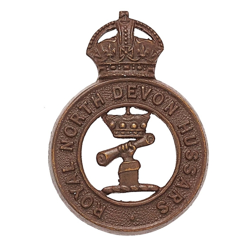 354 - Royal North Devon Hussars pre 1920 OSD cap badge. Good scarce die-cast bronze crowned title circlet ... 