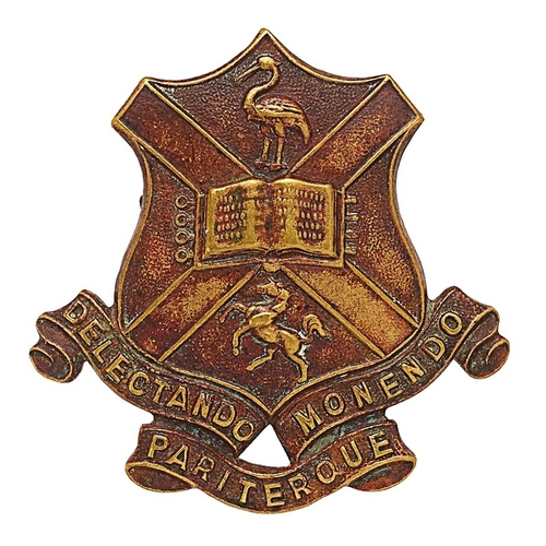 363 - Herne Bay College OTC, Kent cap badge. Good scarce die-stamped blackened brass College Arms on tri-p... 