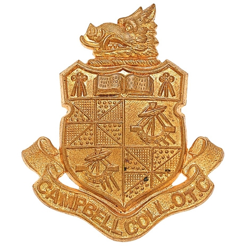 364 - Irish. Campbell College, Belfast OTC cap badge. Good die-stamped brass College Arms, surmounted by b... 