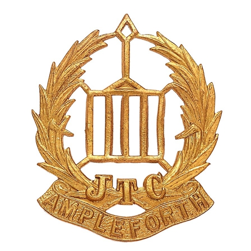 365 - Ampleforth College JTC brass cap badge circa 1940-48.  Die-stamped brass grid-iron within palm spray... 