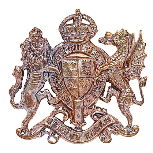 367 - Elizabeth College OTC, Guernsey cap badge.  Good die-stamped silvered Royal Arms of Queen Elizabeth ... 