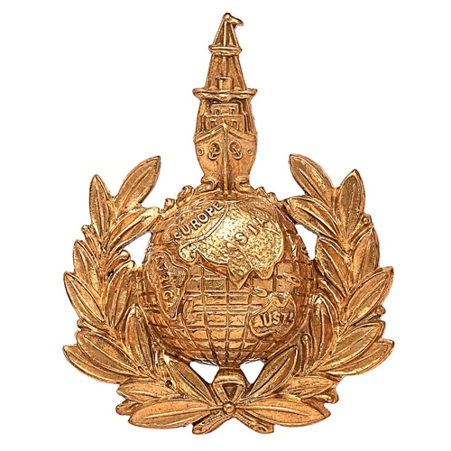 382 - Royal Marines Labour Corps WWI cap badge.  Good rare example comprising the Globe surmounted by a sh... 