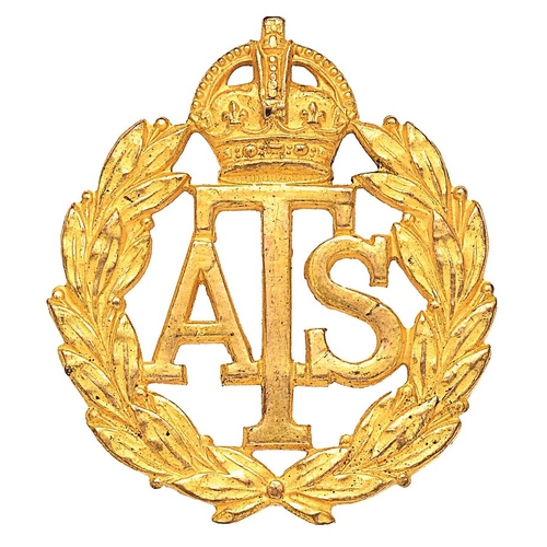 388 - Auxiliary Territorial Service WW2 ATS Officer cap badge.  Die-cast gilt crowned laurel wreath with A... 