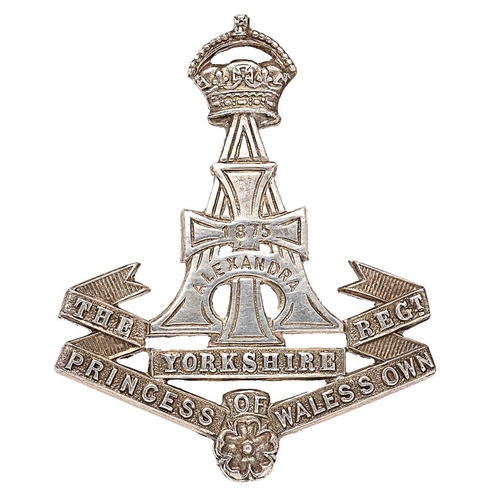 400 - The Princess of Wales Own (Yorkshire Regiment) Officer silver cap badge. Fine die-cast coroneted Dan... 