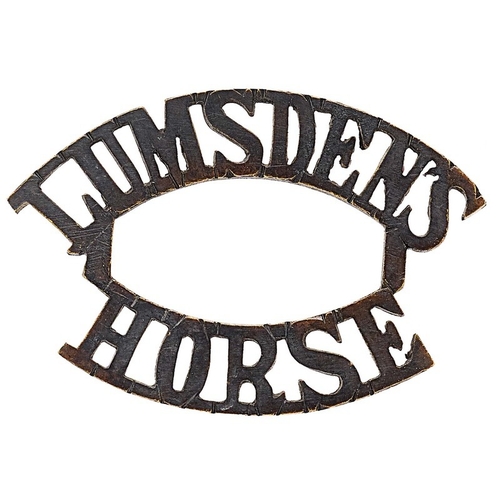 431 - LUMSDEN'S / HORSE Boer War blackened brass title. . Loops . VGC Raised by Colonel Lumsden from India... 