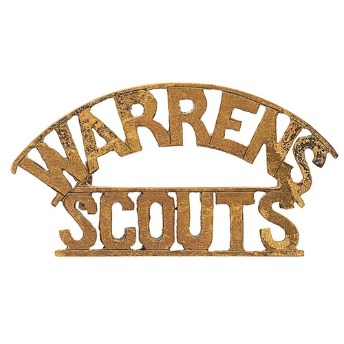 440 - South Africa. Warren's Scouts Boer War sheet brass shoulder title. Good scarce curved WARRENS over s... 