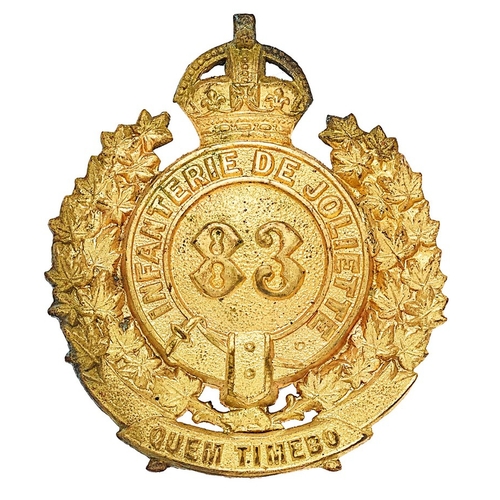 447 - Canadian. 83rd Joliette Regiment cap badge circa 1901.  Scarce die-stamped crowned INFANTERIE DE JOL... 