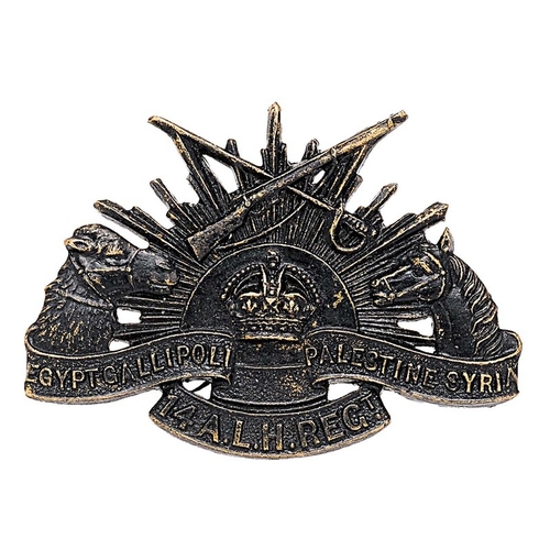 450 - 14th Australian Light Horse AFI WW1 collar badge by Gaunt.  Good scarce die-stamped blackened unoffi... 