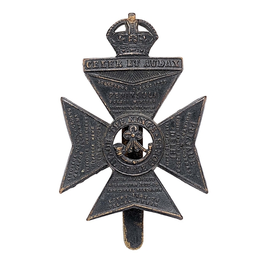 455 - King's Royal Rifle Corps Edwardian KRRC cap badge circa 1904-05.  Good scarce die-cast blackened bra... 