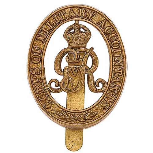 457 - Corps of Military Accountants cap badge circa 1919-27.  Good die-stamped brass crowned GvR cypher in... 