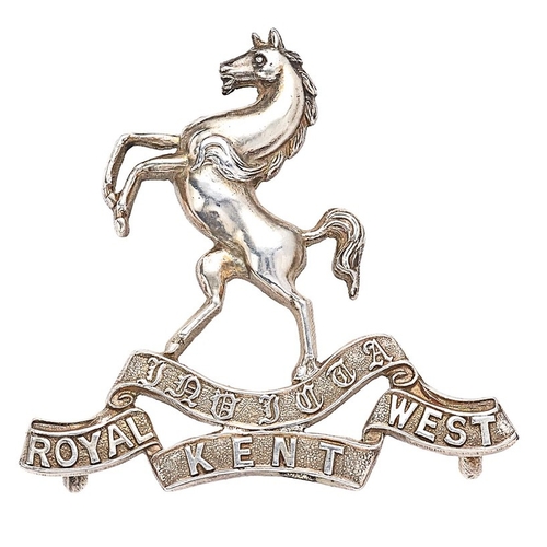 460 - Royal West Kent Regiment 1912 Birmingham hallmarked silver  Officer cap badge  Good die-cast White H... 