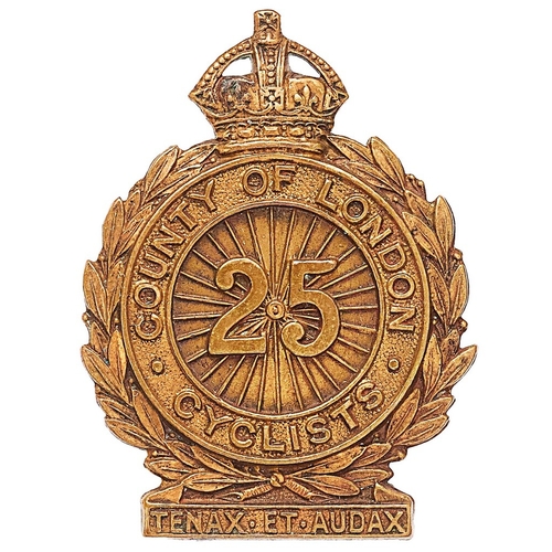 468 - 25th County of London (Cyclist) Bn. The London Regiment cap badge circa 1908-22.  Good scarce die-ca... 