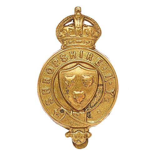 475 - Shropshire Imperial Yeomanry pre 1908 cap badge  Good die-stamped brass crowned strap; three loggerh... 