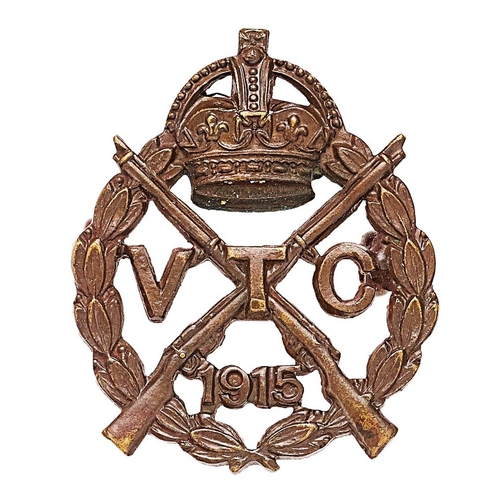 478 - Volunteer Training Corps 1915 VTC General Pattern cap badge  Good die-stamped bronze crossed rifles ... 