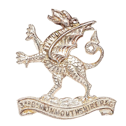 479 - Welsh. 3rd Bn. Monmouthshire Regiment Officer cap badge
  Fine scarce small pattern die-cast silvere... 