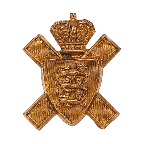 484 - Royal Jersey Light Infantry Victorian Channel Islands cap badge. Good die-stamped brass crowned salt... 