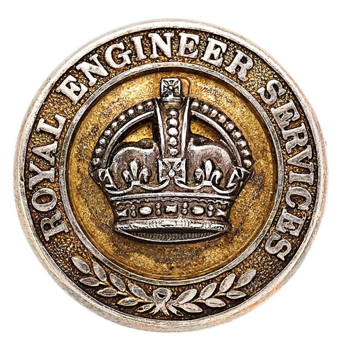 494 - Royal Engineer Services post 1908 Officer badge.  Good scarce die-cast gilt with silvered title circ... 