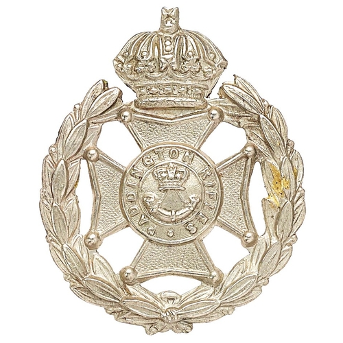 502 - Paddington Rifles Victorian field service cap badge.  Good die-stamped white metal Guelphic crowned ... 