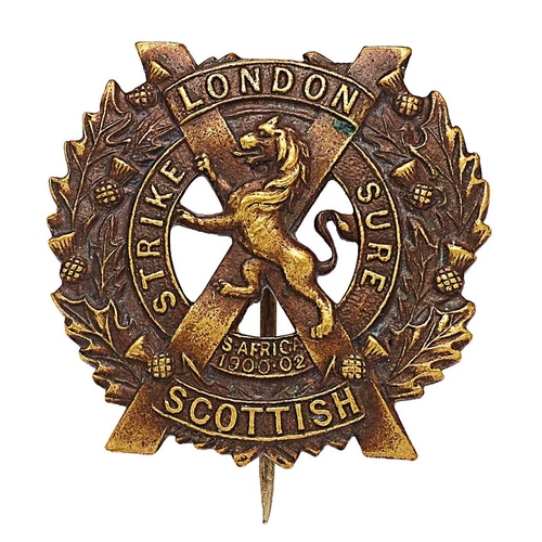 504 - London Scottish 2nd Battalion WW1 pagri badge.  Good scarce die-stamped bronze issue in the form of ... 