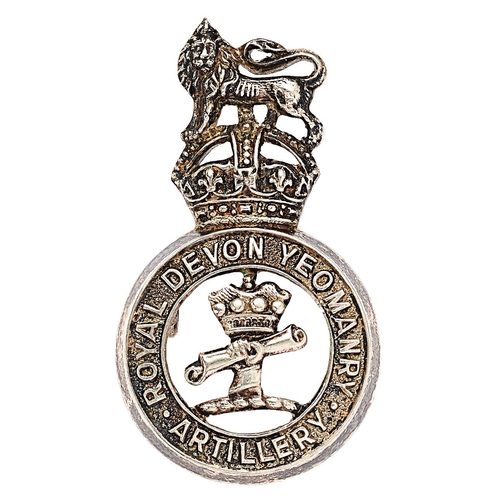 506 - Royal Devon Yeomanry Artillery Officer cap badge 1924-52. Fine scarce silvered title circlet surmoun... 