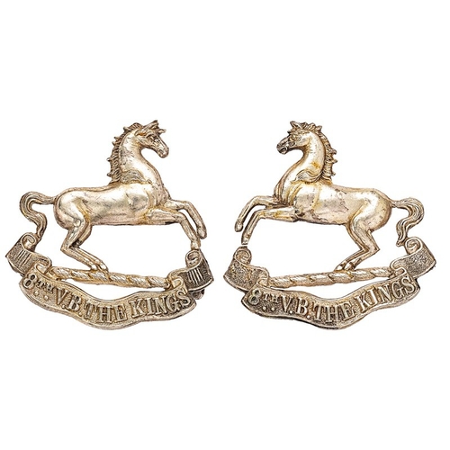 518 - 8th (Scottish) Bn. The King's (Liverpool Regiment) Officer facing matched pair of collar badges circ... 