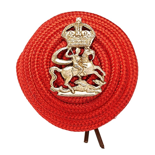 524 - 9th London Queen Victoria's Rifles Officer pre 1953 red cord boss bearing silvered badge Large scarl... 