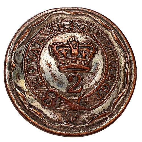 530 - 2nd Royal Jersey Militia Victorian Officer silvered closed-back coatee button.  Good scarce example ... 