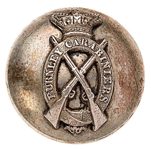 533 - West Indies. Burnley Carabiniers Victorian Officer silver plated closed-back coatee button  Mounted ... 