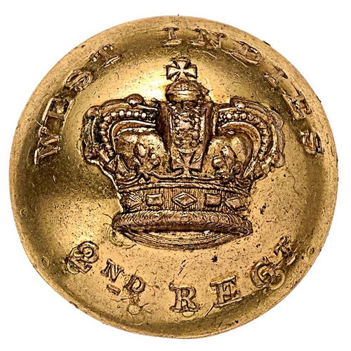 539 - 2nd West Indies Regiment Georgian Officer gilt closed-back coatee button.  Central crown, title in s... 