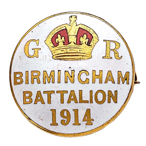 544 - Birmingham Battalion 1914 Kitchener's Army lapel badge / Brooch. Has been mounted into a yellow meta... 