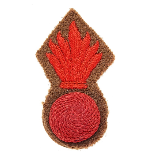 558 - Royal Marine Siege Regiment WW2 cloth formation sign.  Good scarce red cotton flaming grenade, with ... 