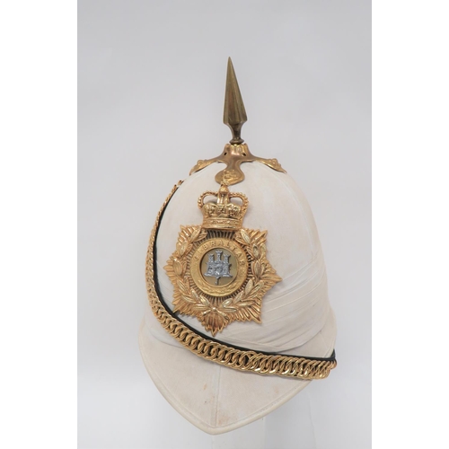 201 - Post 1953 Devon & Dorset Bandsman Foreign Service Helmet
white, blancoed cotton, six panel crown... 