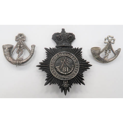 40 - Lancashire Rifle Volunteers Badges
consisting white metal strung bugle with central 