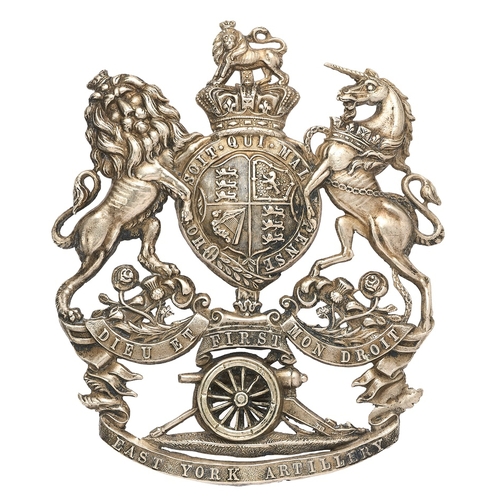 37 - 1st East York Artillery Volunteers Victorian helmet plate.  Good scarce die-stamped white metal Roya... 