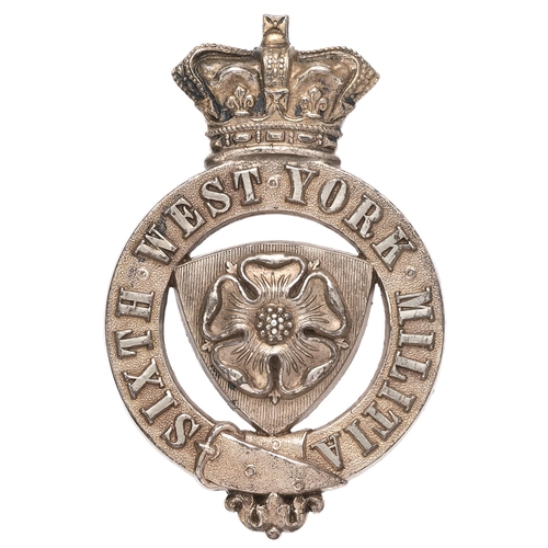 91 - 6th West York Militia Victorian pre 1881 forage cap badge.  Good scarce die-stamped white metal crow... 