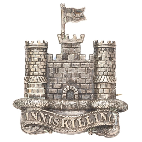 108 - 6th Inniskilling Dragoons pre 1922 NCO arm badge. Good scarce die-stamped hollow silvered Castle of ... 