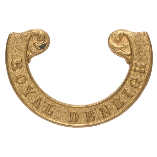 116 - Welsh. Royal Denbigh Militia Victorian scroll pattern forage cap badge circa 1858-74.  Good scarce d... 